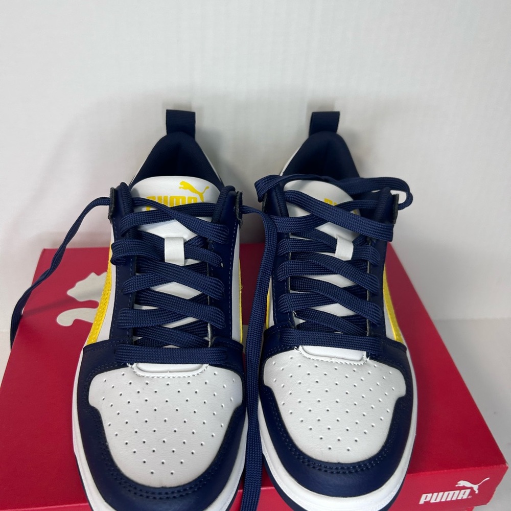 Puma Kids Navy White Yellow Low-Top Sneakers